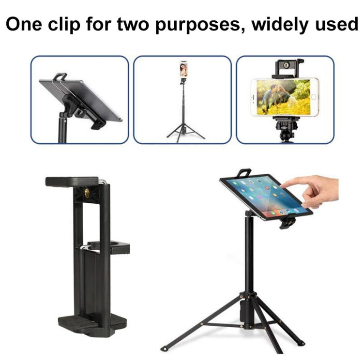 Desktop Live Dual-purpose Mobile Phone Holder Photography Tripod Tablet Clamp - Black