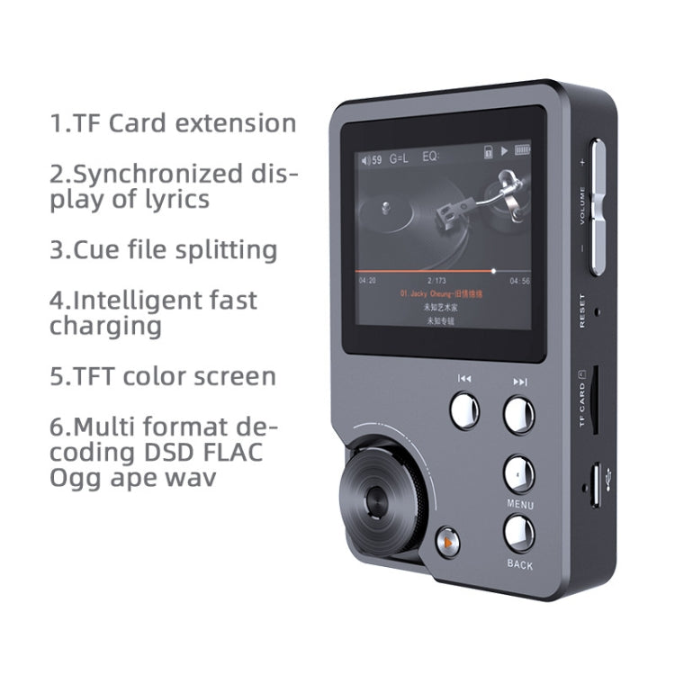 With 128GB TF Card HIFI Lossless DSD256 Music Player Sports MP3 - Silver Gray