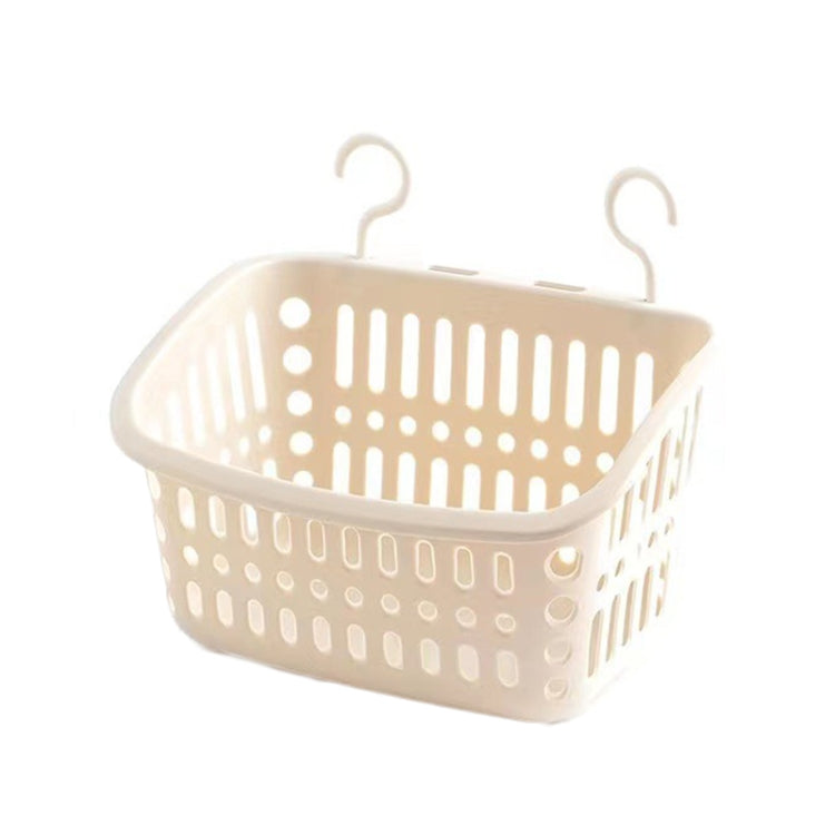 Plastic Hanging Basket With Hook Kitchen Storage Drain Basket Shelf Bathroom Organizer, Color: Small Beige