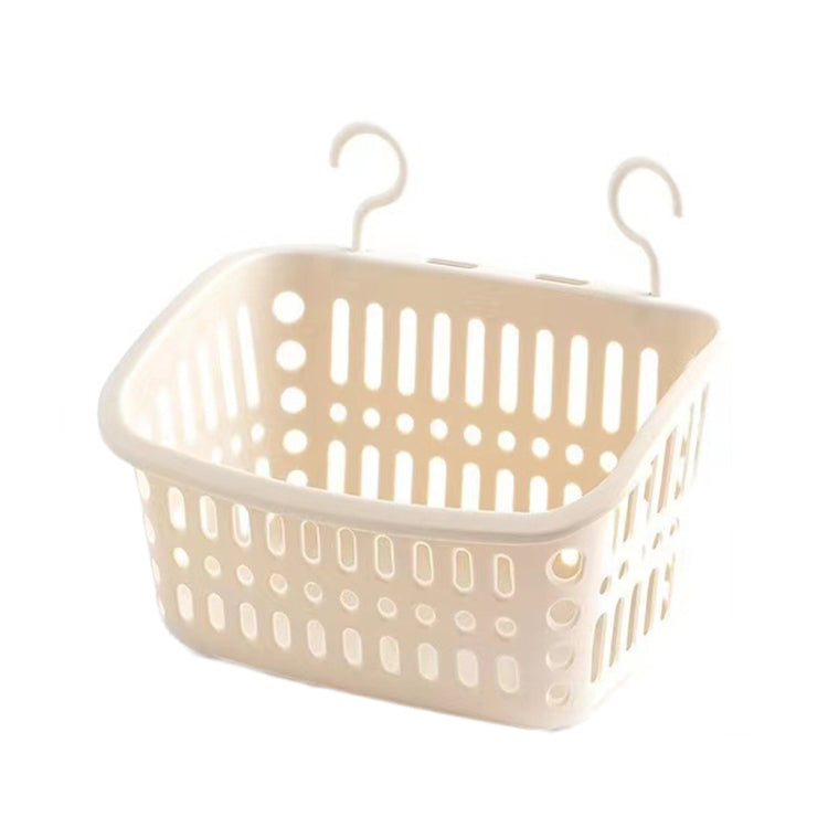 Plastic Hanging Basket With Hook Kitchen Storage Drain Basket Shelf Bathroom Organizer, Color: Large Beige