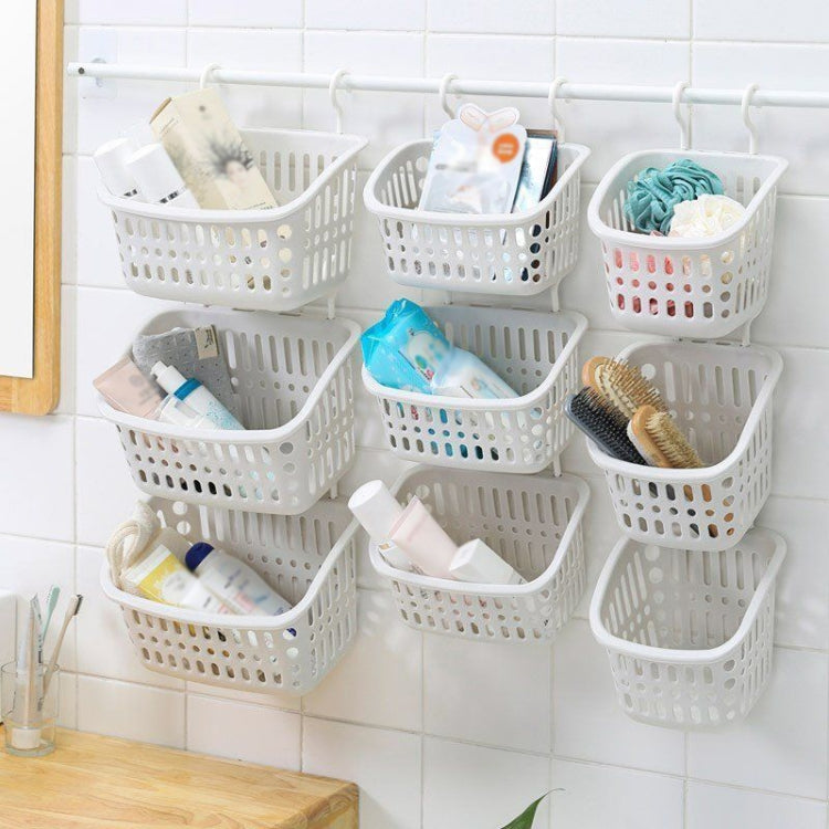 Plastic Hanging Basket With Hook Kitchen Storage Drain Basket Shelf Bathroom Organizer, Color: Small Beige