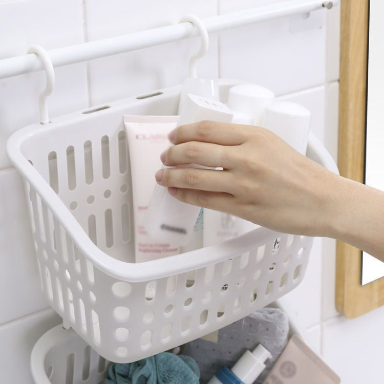 Plastic Hanging Basket With Hook Kitchen Storage Drain Basket Shelf Bathroom Organizer, Color: Large Beige