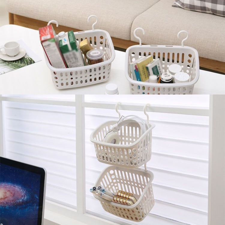 Plastic Hanging Basket With Hook Kitchen Storage Drain Basket Shelf Bathroom Organizer, Color: Small Beige