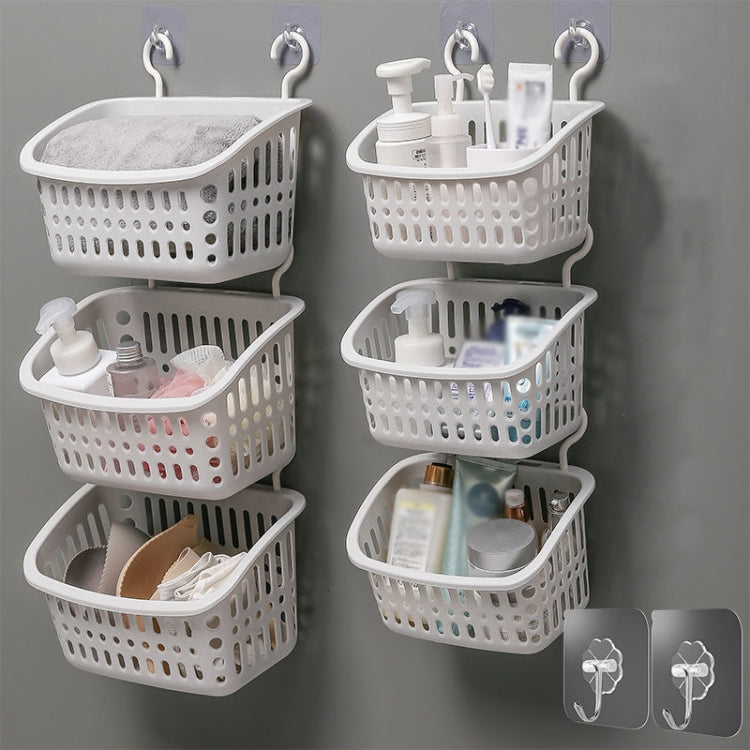 Plastic Hanging Basket With Hook Kitchen Storage Drain Basket Shelf Bathroom Organizer, Color: Large Grey