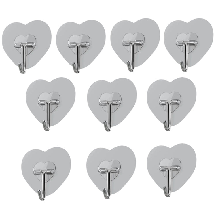 10pcs Transparent Self Adhesive Heart-shaped Hooks Door Wall Multi-Function Key Storage Hanger