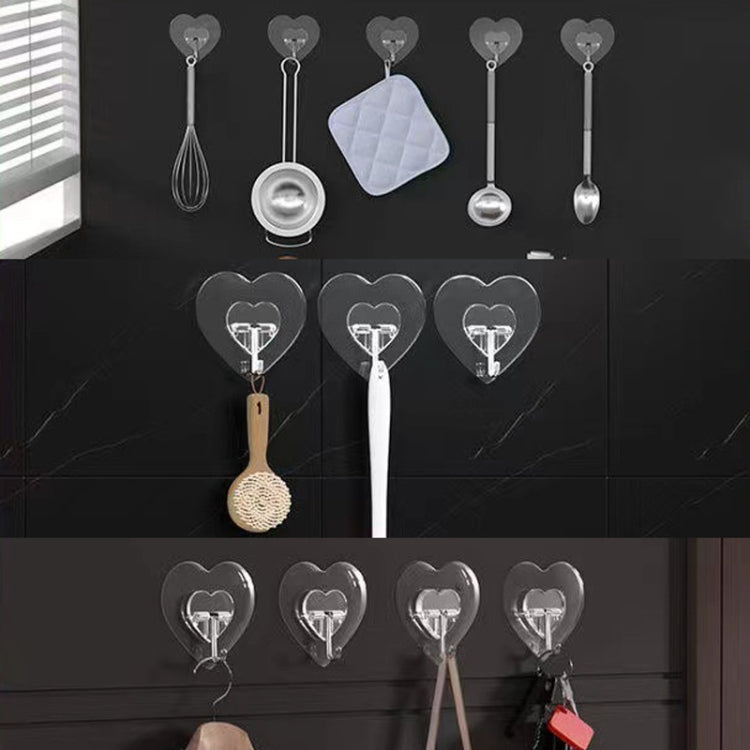 10pcs Transparent Self Adhesive Heart-shaped Hooks Door Wall Multi-Function Key Storage Hanger