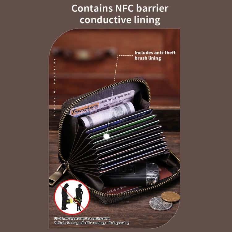 BULL CAPTAIN 475 RFID Anti-Theft Zipper Top-Layer Cowhide Multi-Card Slot Card Holder Wallet