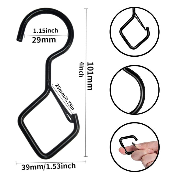 2pcs Household S Hooks For Hanging Metal Windproof Hooks With Safety Buckle, Color: Black