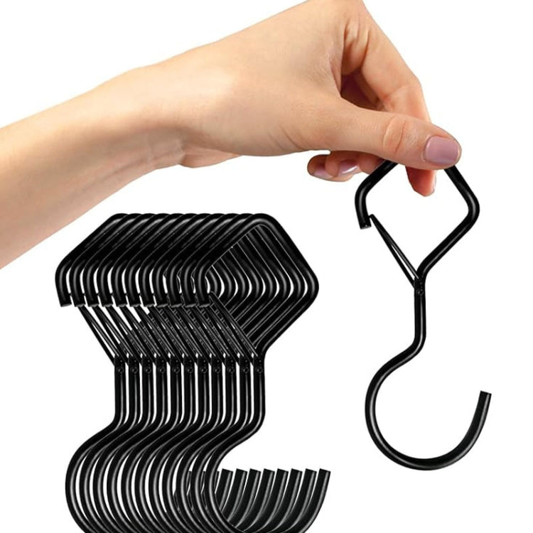 2pcs Household S Hooks For Hanging Metal Windproof Hooks With Safety Buckle, Color: Black