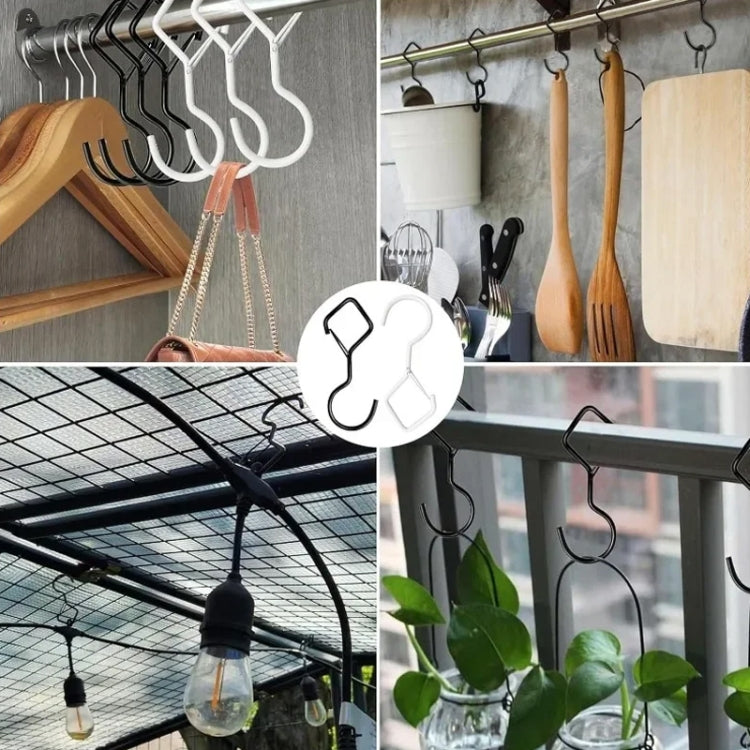 2pcs Household S Hooks For Hanging Metal Windproof Hooks With Safety Buckle, Color: White