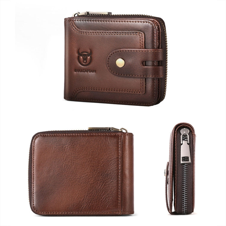 BULL CAPTAIN 232 RFID Anti-Theft Cowhide Men Zipper Wallet Vintage Business Card Holder