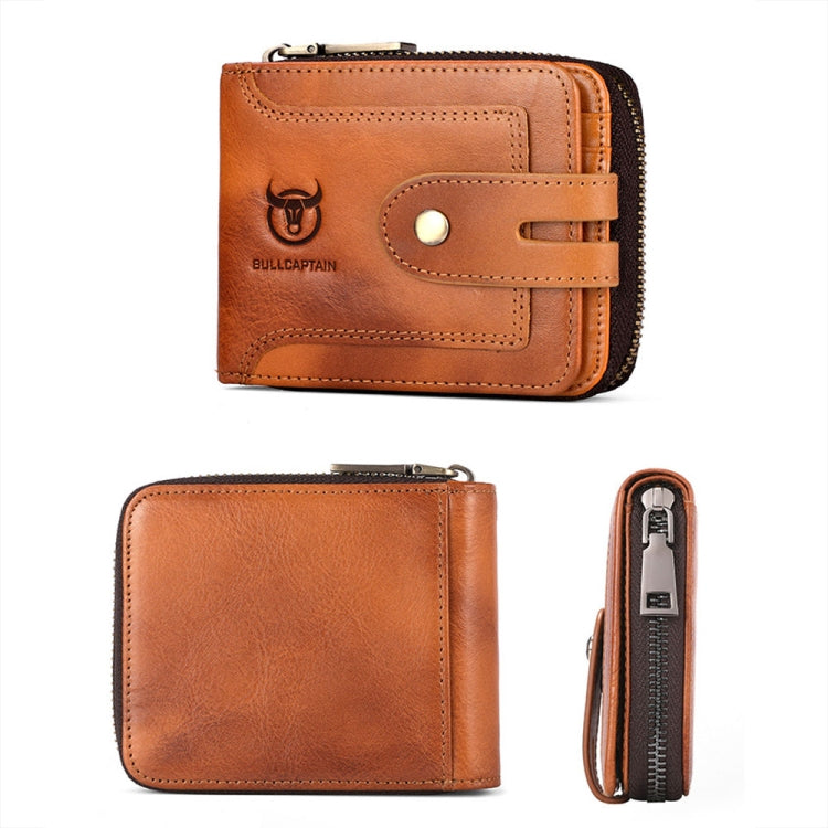 BULL CAPTAIN 232 RFID Anti-Theft Cowhide Men Zipper Wallet Vintage Business Card Holder