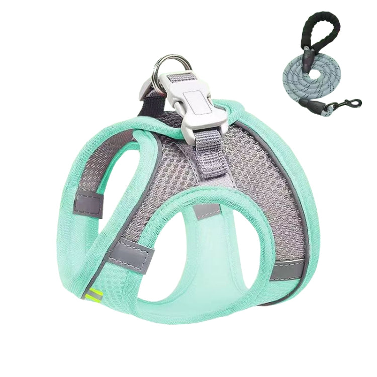 Undershirt Style Pet Chest Harness Summer Breathable Reflective Dog Leash, Style: Green+1.5m Round Rope