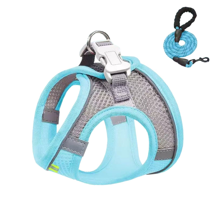 Undershirt Style Pet Chest Harness Summer Breathable Reflective Dog Leash, Style: Blue+2m Round Rope