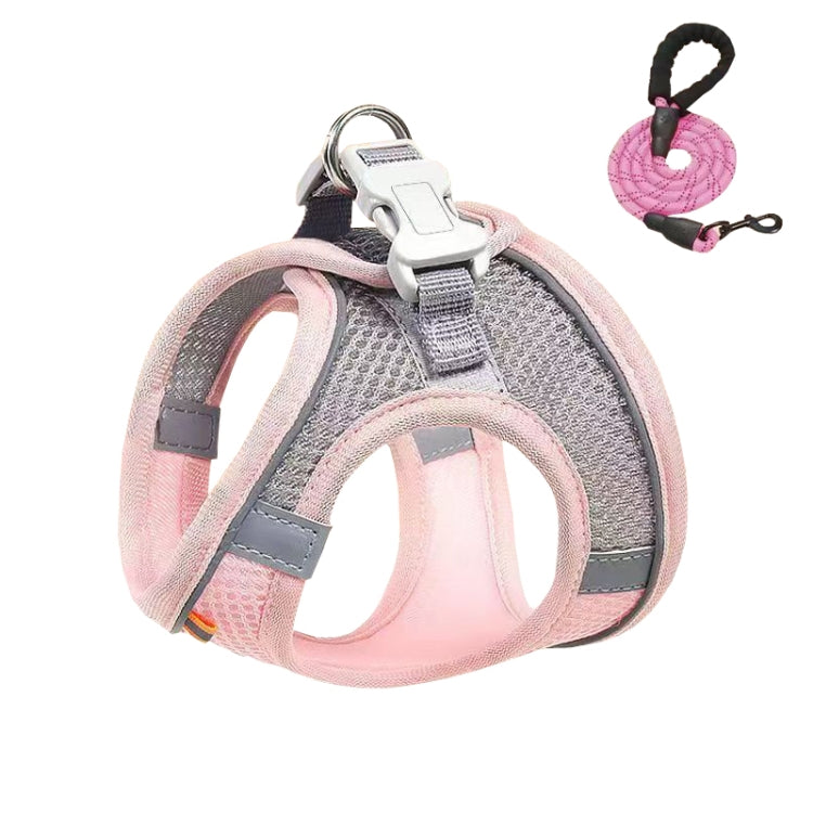 Undershirt Style Pet Chest Harness Summer Breathable Reflective Dog Leash, Style: Pink+2m Round Rope