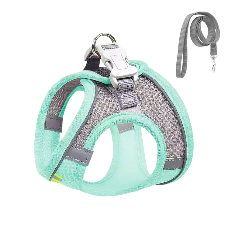 Undershirt Style Pet Chest Harness Summer Breathable Reflective Dog Leash, Style: Green+1.5m Flat Rope