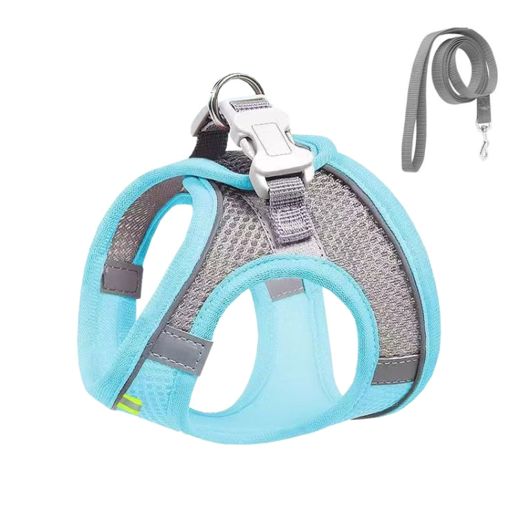 Undershirt Style Pet Chest Harness Summer Breathable Reflective Dog Leash, Style: Blue+1.5m Flat Rope