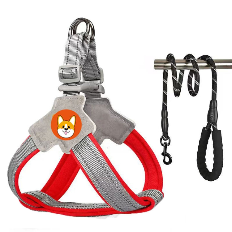 Saddle Style Pet Chest Harness Breathable Reflective Dog Leash, Style: Red+1.5m Round Rope