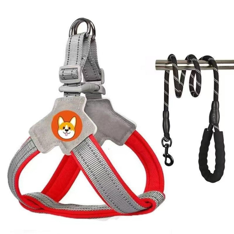 Saddle Style Pet Chest Harness Breathable Reflective Dog Leash, Style: Red+2m Round Rope