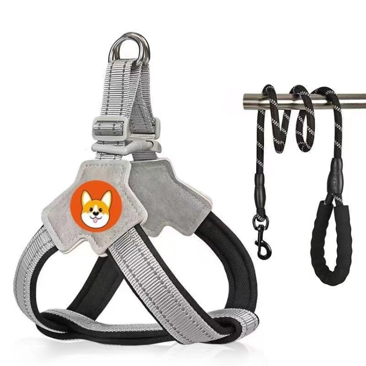 Saddle Style Pet Chest Harness Breathable Reflective Dog Leash, Style: Black+2m Round Rope