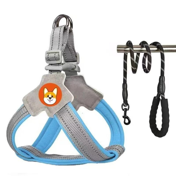 Saddle Style Pet Chest Harness Breathable Reflective Dog Leash, Style: Blue+2m Round Rope