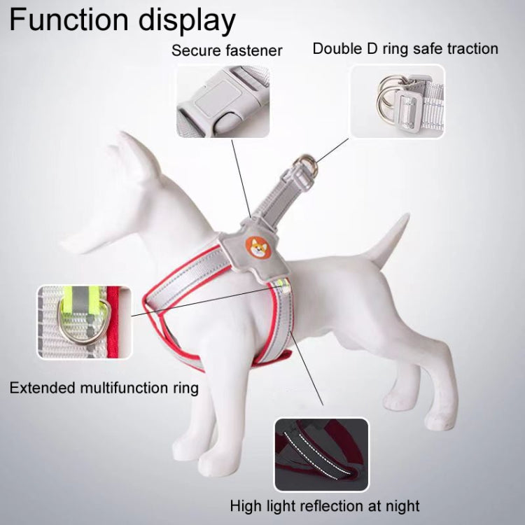 Saddle Style Pet Chest Harness Breathable Reflective Dog Leash, Style: Red+1.5m Round Rope