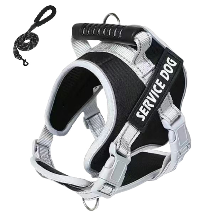 Large Dog Explosion Proof Punch Chest Harness Dog Travelling Leash, Style: Black+2m Round Rope