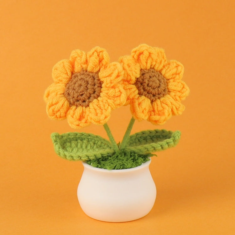Crochet Wool Plants Faux Flowers Study Room Desktop Ornament Graduation Gift, Style: 2-head Sunflower