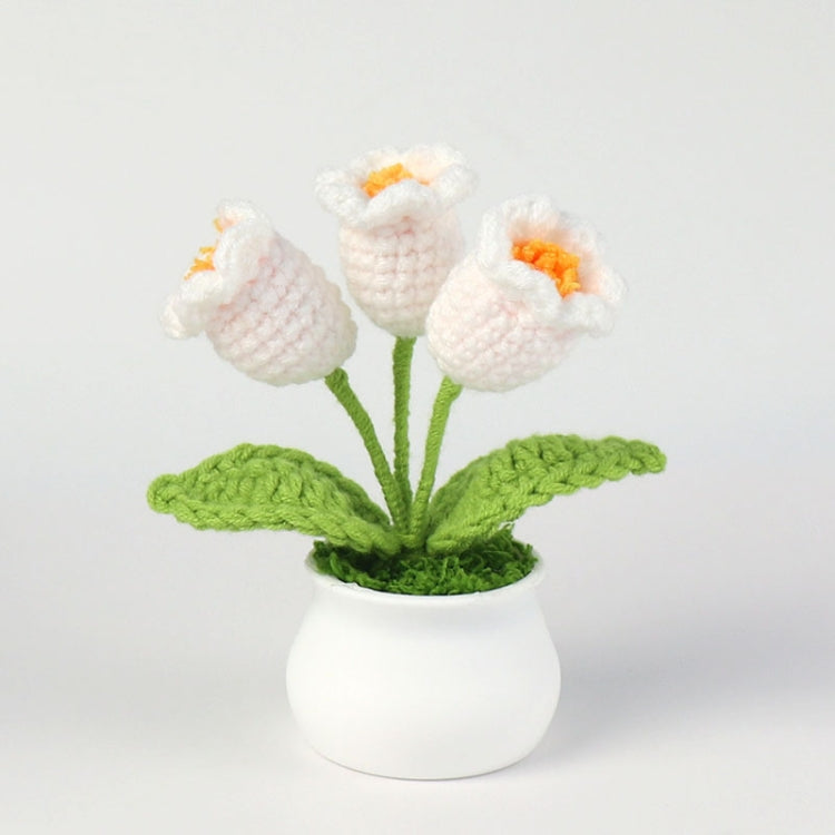 Crochet Wool Plants Faux Flowers Study Room Desktop Ornament Graduation Gift, Style: White Lily Of The Valley