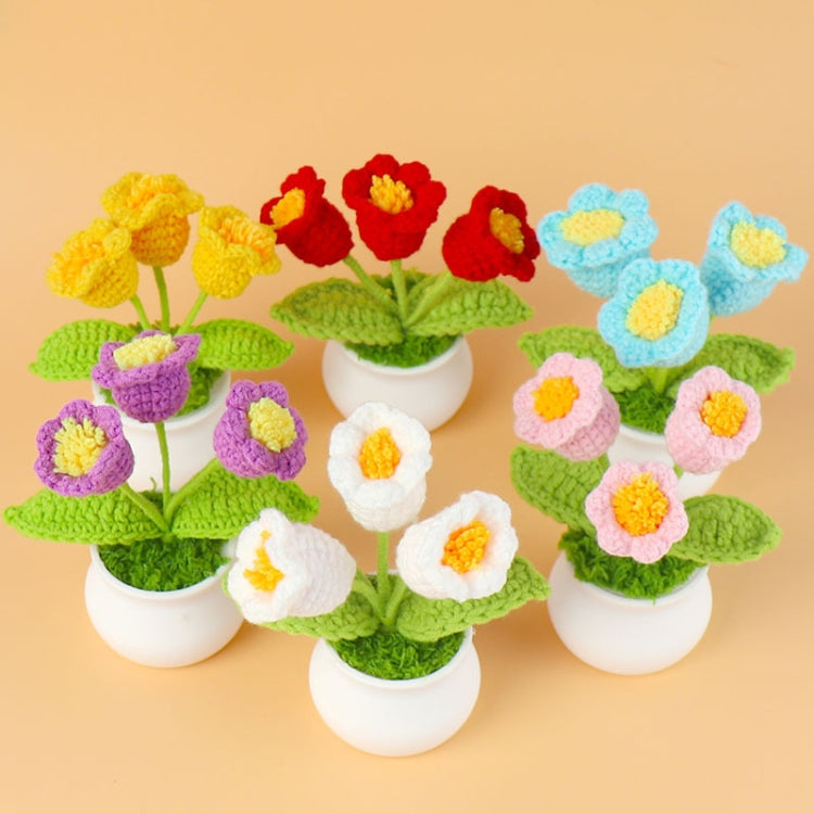 Crochet Wool Plants Faux Flowers Study Room Desktop Ornament Graduation Gift, Style: White Forget-me-not