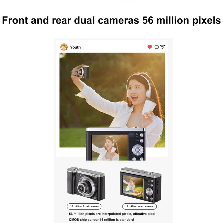 DC305X 5K/30FPS 2.8-Inch HD Shooting 5X Optical Zoom Anti-Shake Digital Camera, Color: White US Plug