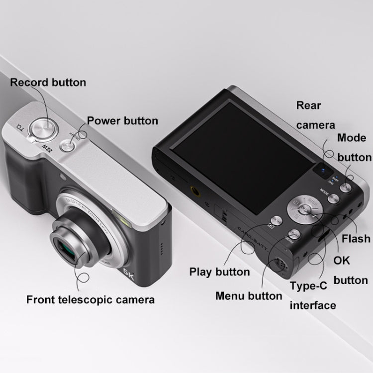 DC305X 5K/30FPS 2.8-Inch HD Shooting 5X Optical Zoom Anti-Shake Digital Camera, Color: Black UK Plug