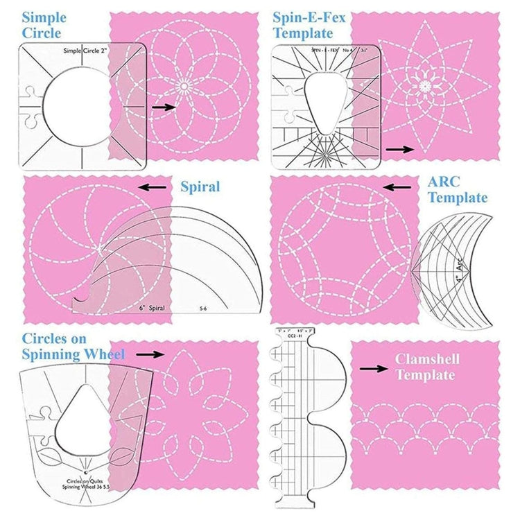 6 In 1 Quilting Templates Sewing Machine Ruler Transparent Acrylic Patchwork Ruler Tool