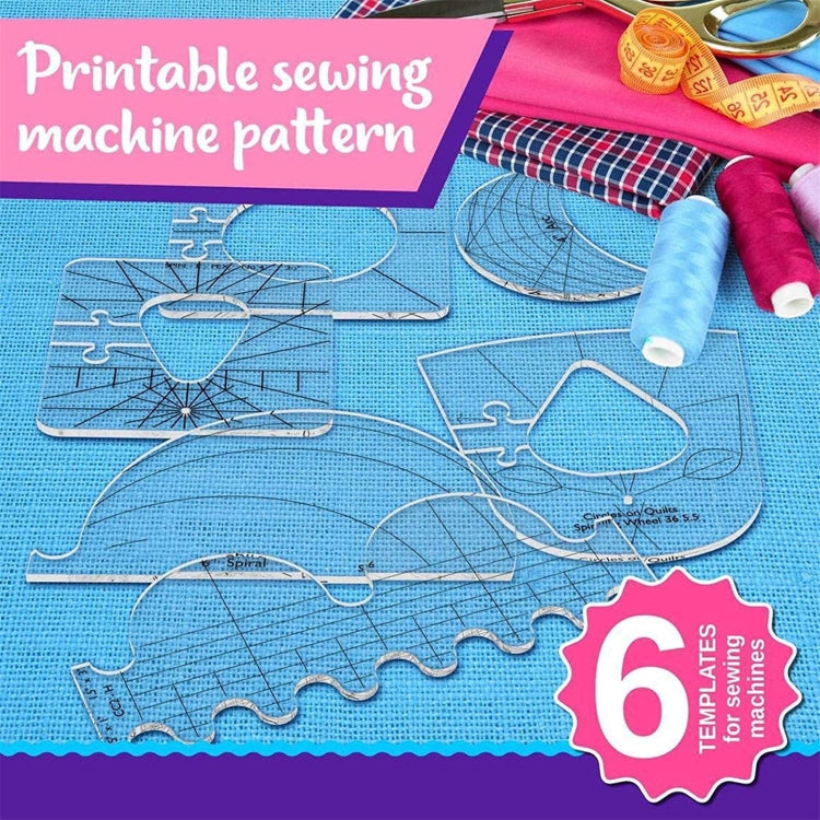 6 In 1 Quilting Templates Sewing Machine Ruler Transparent Acrylic Patchwork Ruler Tool