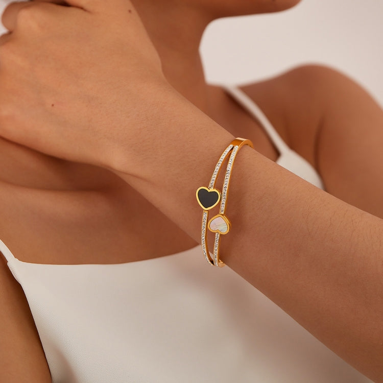 OPK GH1105 Stainless Steel Double Heart Black and White Shell Temperament Bracelet