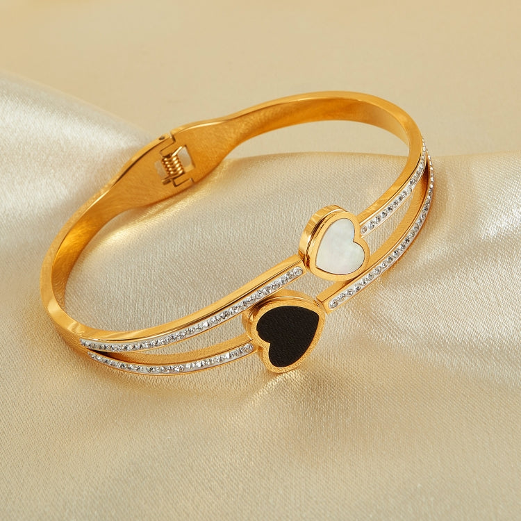 OPK GH1105 Stainless Steel Double Heart Black and White Shell Temperament Bracelet