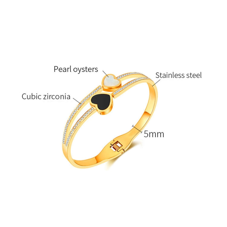 OPK GH1105 Stainless Steel Double Heart Black and White Shell Temperament Bracelet