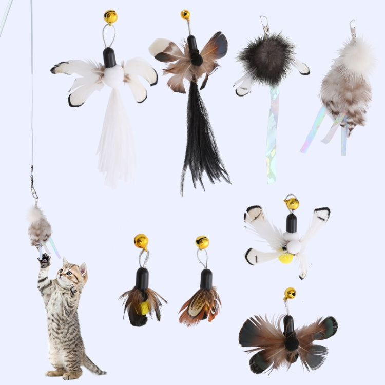 Simulated Insect Feather Cat Teaser Replacement Head Cats Self-Help Toy Bell, Style: White Tailed Bug