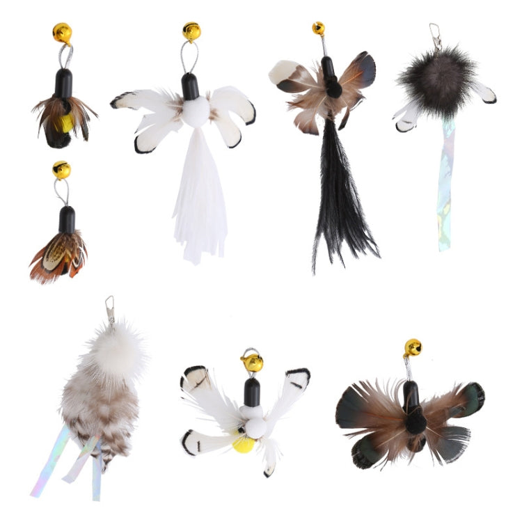 Simulated Insect Feather Cat Teaser Replacement Head Cats Self-Help Toy Bell, Style: White Tailed Bug
