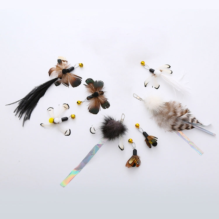 Simulated Insect Feather Cat Teaser Replacement Head Cats Self-Help Toy Bell, Style: White Tailed Bug