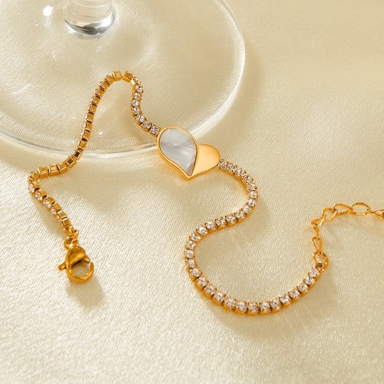 OPK GS1549 Stainless Steel With Diamonds Bracelet Love Heart Shell Hand Jewelry, Color: Gold