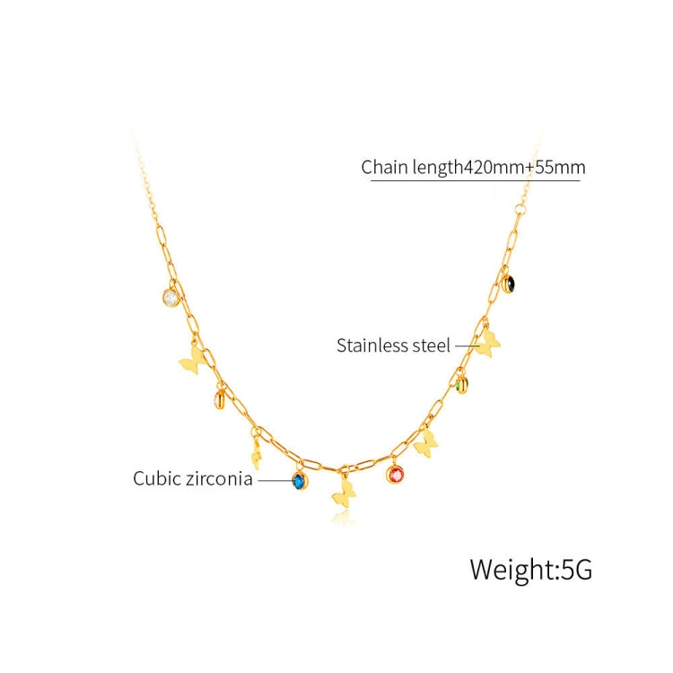 OPK GX2406 Colorful Dopamine Zirconia Stainless Steel Stereo Butterfly Pendant Necklace