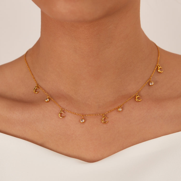 OPK GX2408 Simple Stainless Steel Moon Pendant With Zirconia Collarbone Chain