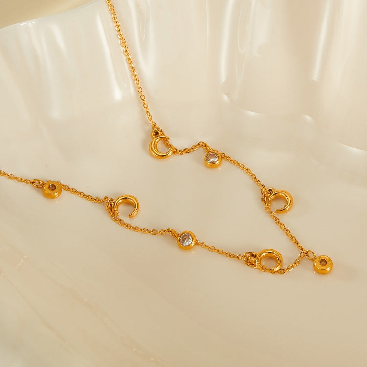 OPK GX2408 Simple Stainless Steel Moon Pendant With Zirconia Collarbone Chain
