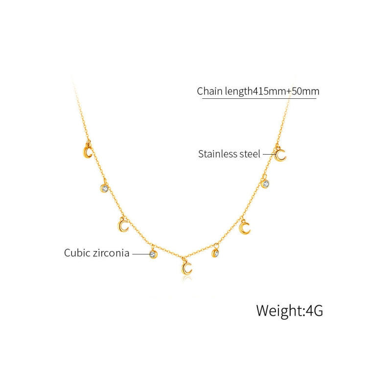 OPK GX2408 Simple Stainless Steel Moon Pendant With Zirconia Collarbone Chain