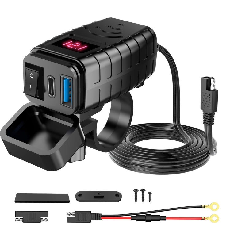 PD3.0 Motorcycle USB Mobile Phone Charger Digital Voltage Meter with Switch