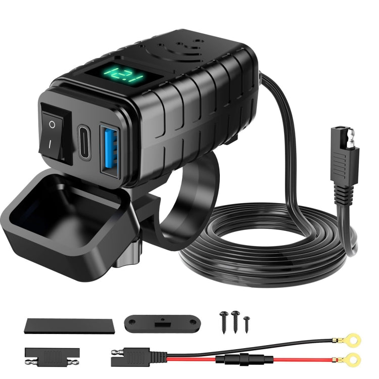 PD3.0 Motorcycle USB Mobile Phone Charger Digital Voltage Meter with Switch