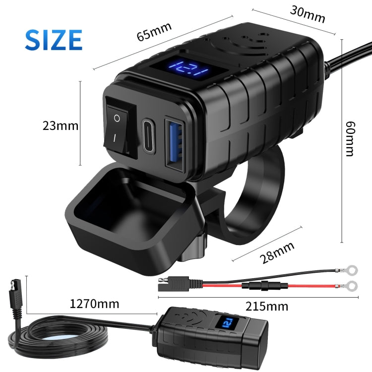 PD3.0 Motorcycle USB Mobile Phone Charger Digital Voltage Meter with Switch