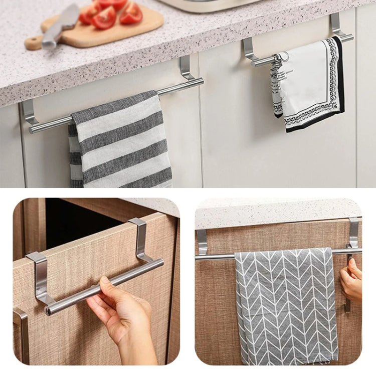 No-Punch Stainless Steel Over Door Towel Rack Cabinet Door Rag Hanging Holder, Length: 36.5cm Silver