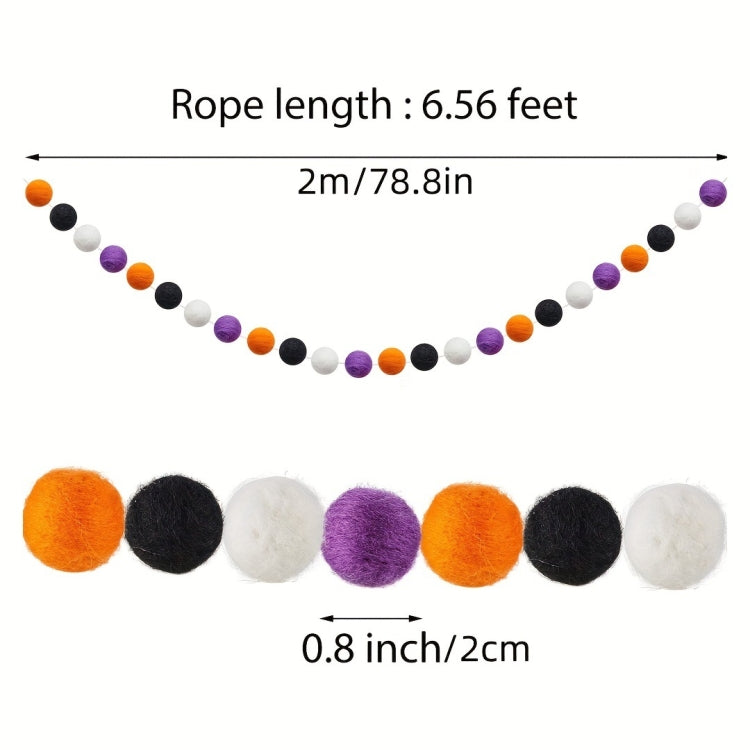2m Halloween Felt Ball Pendant Horror Atmosphere Wool Ball Decoration - 24 Balls